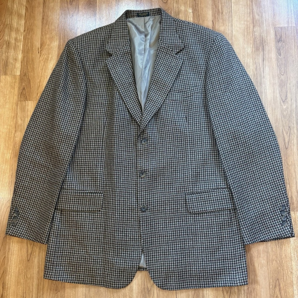 Oscar De La Renta Menswear Wool Blazer 44L Houndstooth Three Button Sport Coat